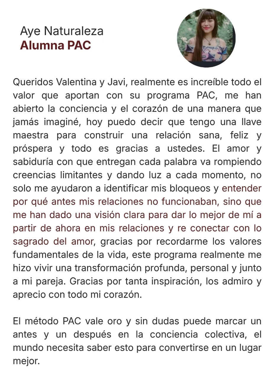 Testimonio completo de Aye Naturaleza, alumna PAC